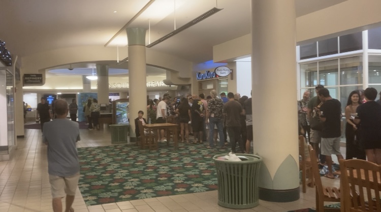 A large crowd lines up for HIFF screenings at Kahala Mall's Consolidated Theatres.