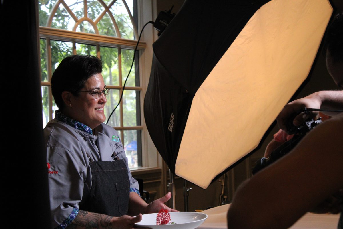 Chef Bonny Davis, executive chef at Kamehameha Schools Maui, presents her dish at the 14th annual Hawaii Food and Wine Festival.