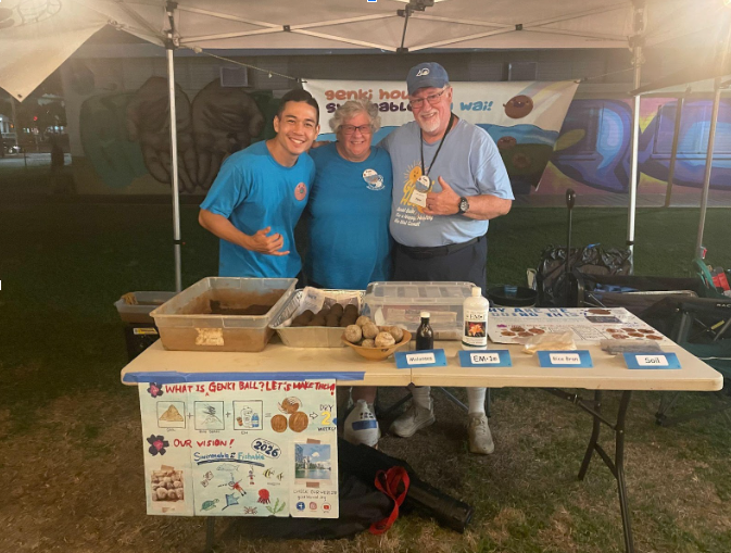 Genki Ball Project volunteers Kouri Nago, Tom Honan and Pam Honan