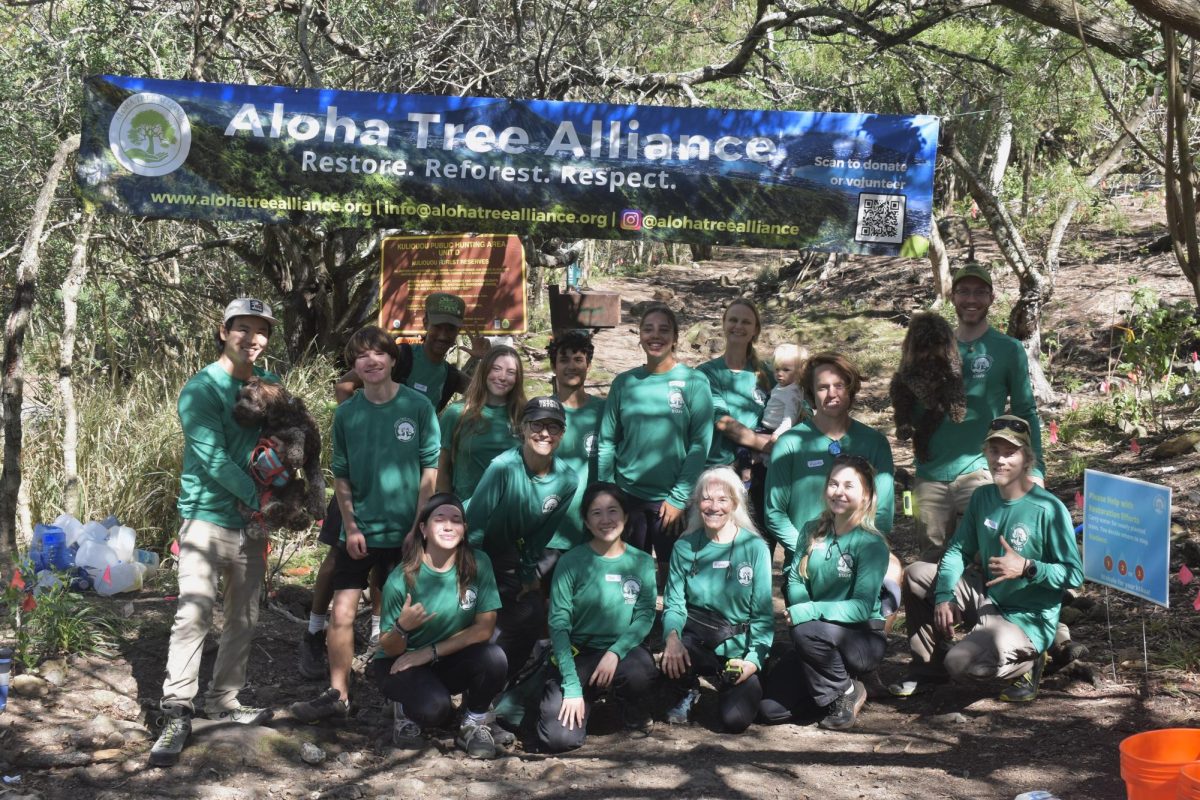 Aloha Tree Alliance staff members gather in front of their project site for Saturdayʻs community work day at Kuliʻouʻou Ridge Trail. 