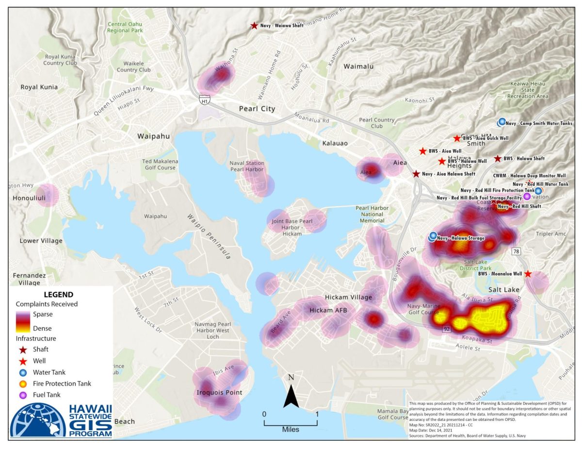 Map of Red Hill contamination complaints and areas