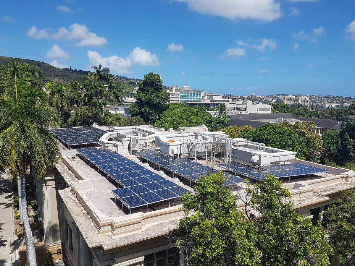 Solar and PV panels installed on UH Mānoa's Gartley Hall. 
