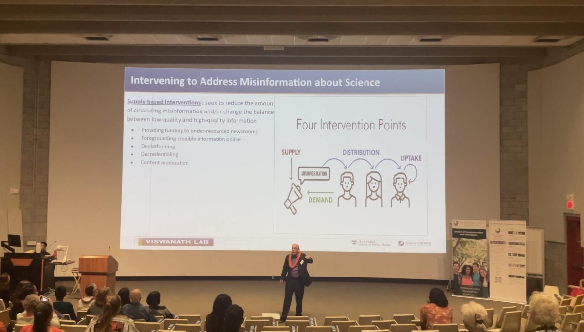 Keynote speaker Dr. Kasisomayajula Viswanath presents at SCI Open House